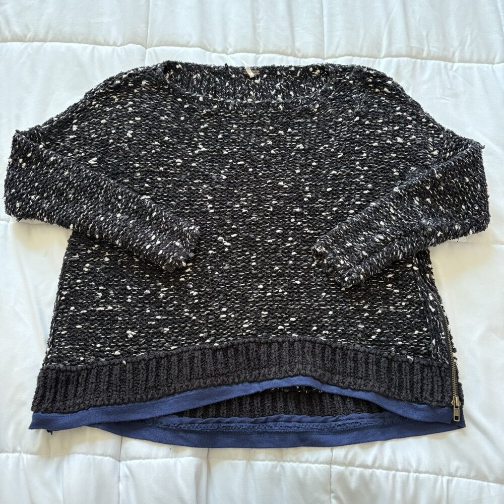 Free People Womens Size XS Black Oversized Sweater Boho Hippie Officechic Casual